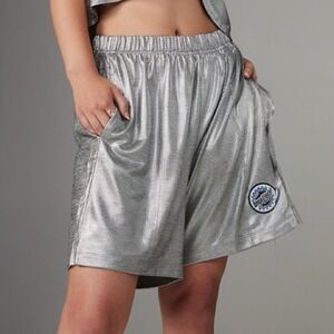 Savage X Fenty Metallic Silver Club Party Slouchy Oversized Shorts XXS NWT $60